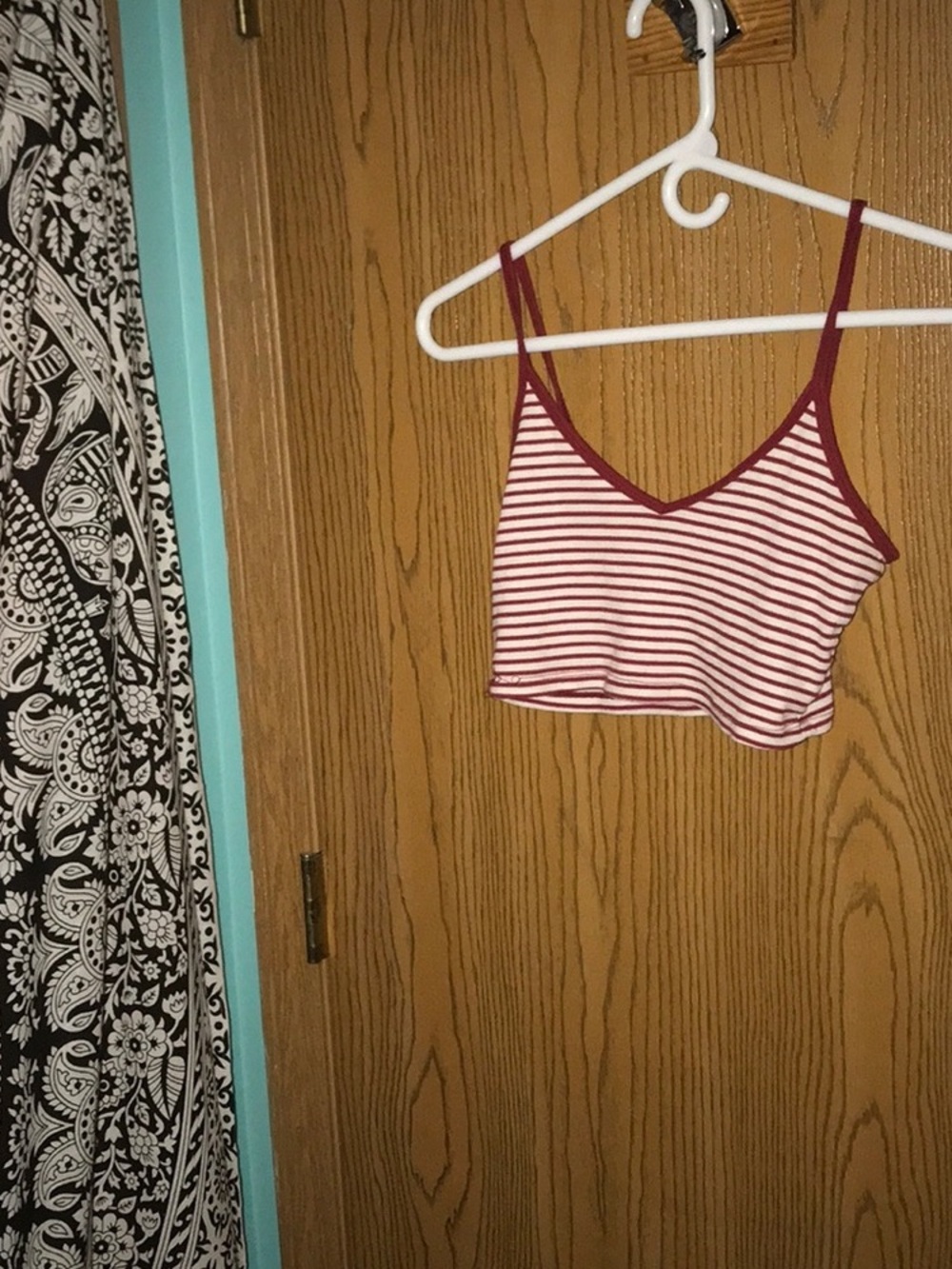 Striped Burgundy and White Cropped Cami Top